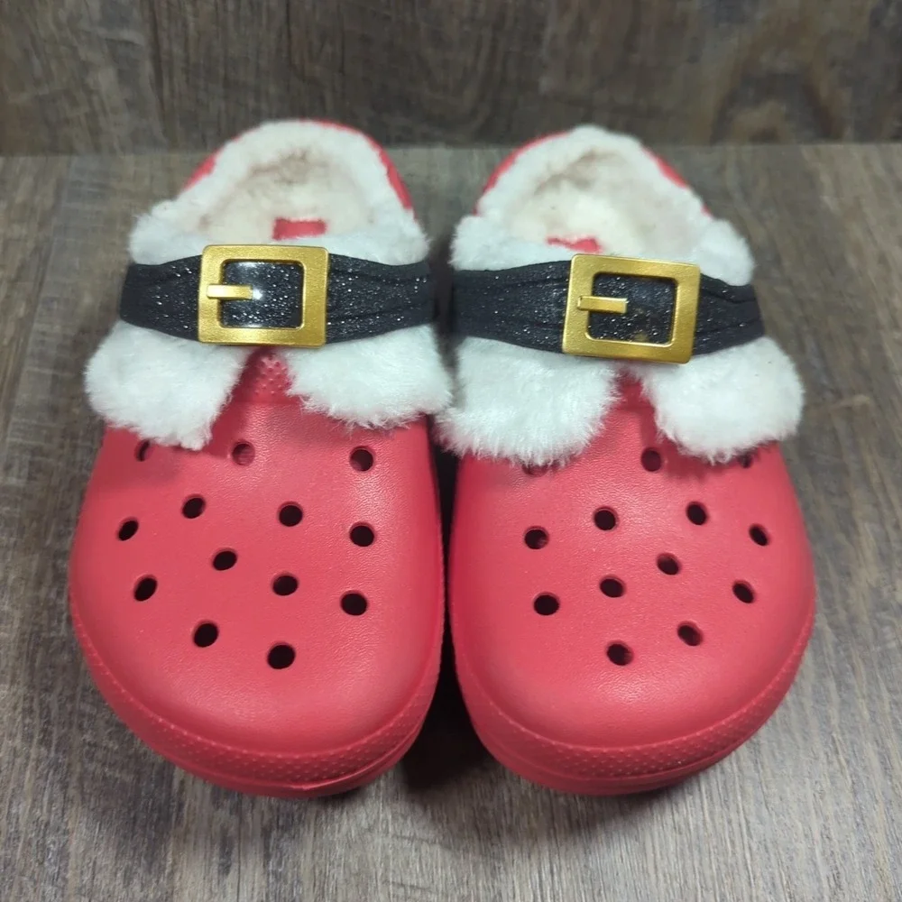 Crocs Classic Lined Santa Kids Clog 13 C13 Red Round Toe Christmas Slip On